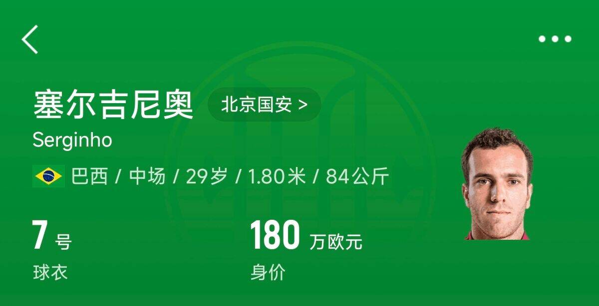 180万欧！塞尔吉尼奥成为中国身价最高的球员，武磊120万欧第2